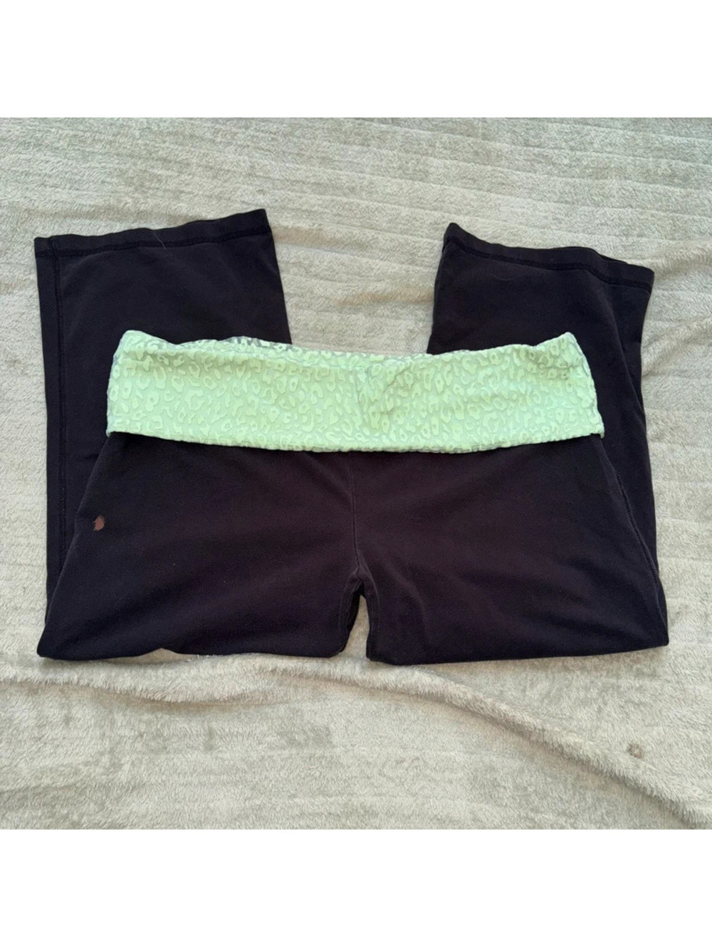 Light green Leopard Print Foldover Wide Leg Capris